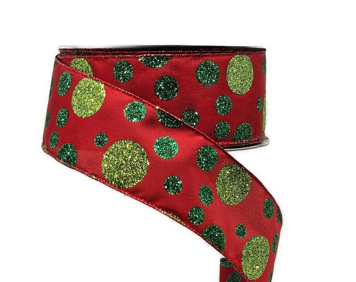 1.5 Vintage Holiday Ornament Ribbon: Red, Emerald, Lime (10 Yards)