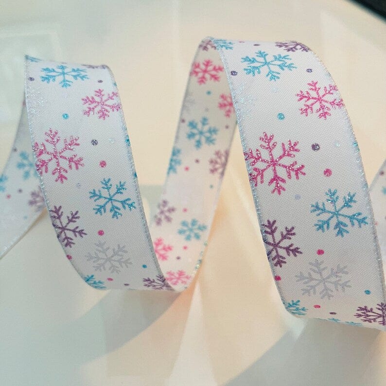 1.5 x 10yds Glitter Snowflake Ribbon, Wired Christmas Ribbon