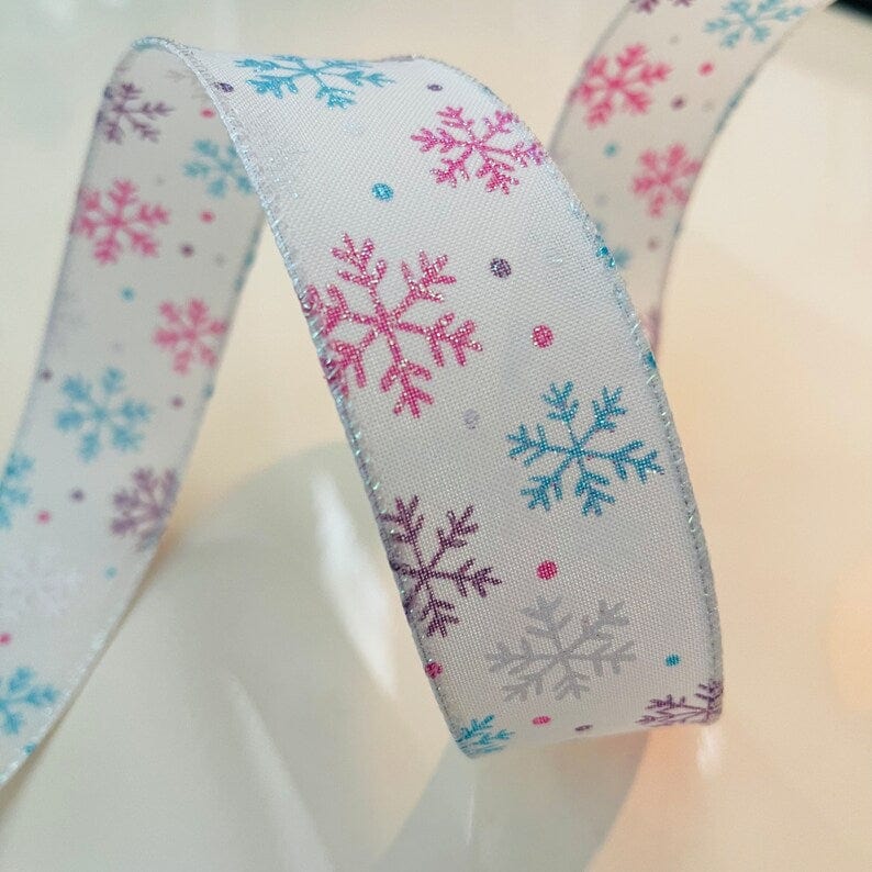 Glitter Snowflake Winter Ribbon Christmas Glitter ribbon Wired Ribbon 1.5  inch wired