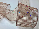 S&C Ribbons Christmas Glitter 2.5" 2.5" Rose Gold Net Ribbon - Wired Christmas Ribbon - 10 Yards