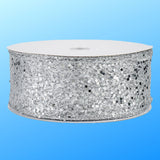 S & C Ribbons Christmas Glitter 2.5" x 10 yds Silver Mesh, Wired Christmas Ribbon
