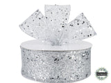S & C Ribbons Christmas Glitter 2.5" x 10 yds Silver Mesh, Wired Christmas Ribbon