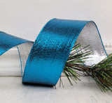 S & C Ribbons Christmas Solids 1.5" x 10 yds Metallic Blue / Silver Double Sided Wired Christmas Ribbon