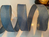 S & C Ribbons Christmas Winter Ribbon 1.5 x 10 yds Shimmery Faded Denim Christmas Ribbon, Wired Christmas Ribbon