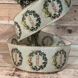 S & C Ribbons Christmas Winter Ribbon 2.5" x 10 yds Cream Linen Ribbon with Glittery "Noel" Wreaths, Wired Christmas Ribbons Ribbon