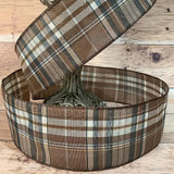 S & C Ribbons Christmas Winter Ribbon Copy of 2.5" x 10 yds Cream Linen Ribbon with Gold Glittery Pine Cones, Wired Christmas Ribbons Ribbon