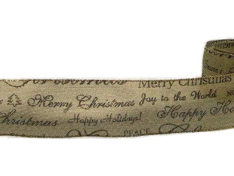 2.5 x 10 yds inch Burlap Ribbon with Scripted Holiday Greetings, Wire –  Perpetual Ribbons