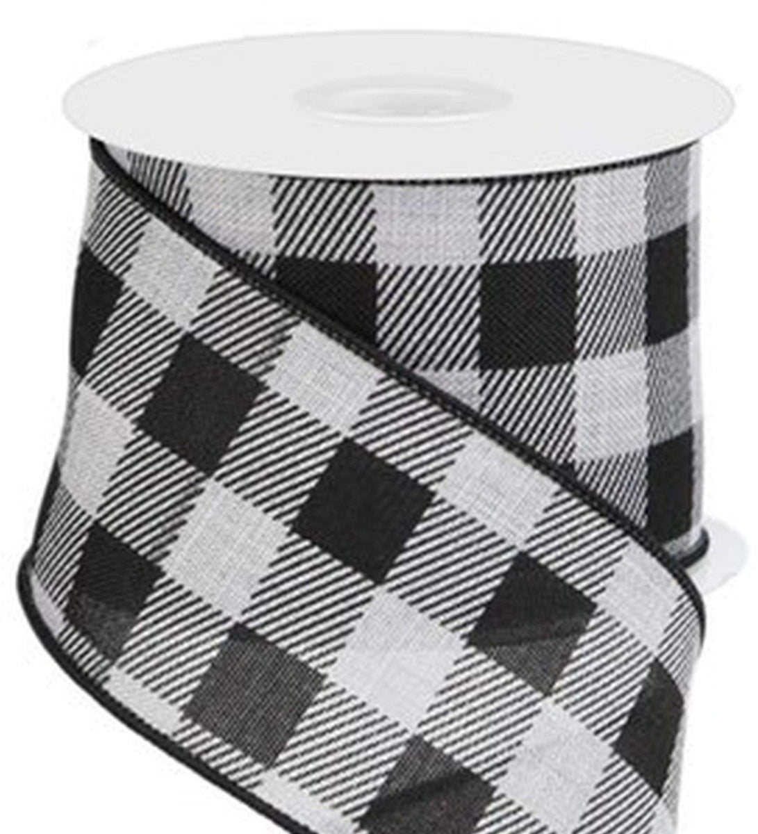 2.5 inch Black & Light Grey Striped Buffalo Check Ribbon - 10 Yards ...