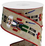 CBI Christmas Characters Wired Christmas Ribbon - 2.5" Nutcracker on Natural Canvas Ribbon - 10 Yards