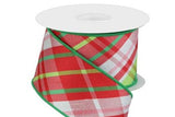 CBI Christmas Plaid 2.5 inch Spring Dupioni Ribbon - Green & Pink "Watermelon" Dupioni - 10 Yards