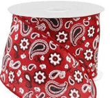 CBI Paisley 2.5 inch Canvas Type Red Bandana Ribbon - 10 Yards