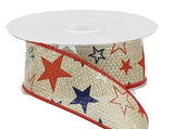 CBI Patriotic Ribbon 1.5 inch Patriotic Stars on Natural Canvas Ribbon - 4th of July Ribbon 10 Yards