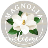 Grey Metal "MAGNOLIA WELCOME" Sign - 12" Dia Metal Spring Wreath Sign