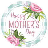 CBI Signs White "Happy Mothers Day" with Flowers and Buffalo Check Border Round Sign - 12" Metal Spring Wreath Sign