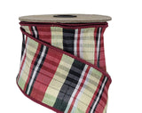 d.stevens Christmas Words 2.5 inch Burgundy, Cream & Black Plaid Dupioni Ribbon - Wired Faux Silk Christmas Ribbon - 10 Yards