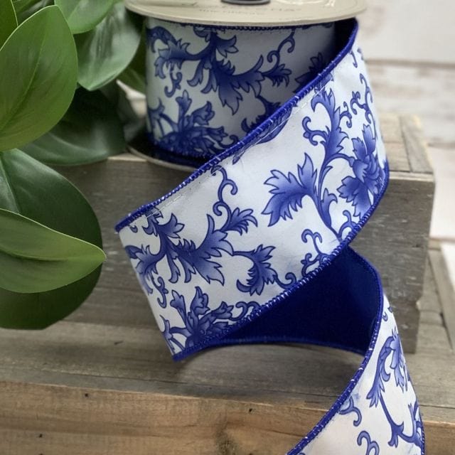 Navy blue and white ribbon collection. Wired ribbon, 10 yard rolls. Se –  Florals in the Barn