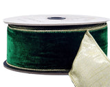 d.stevens Velvet d.stevens 2.5" Emerald Green Velvet Christmas Ribbon with Gold Edges & Back - 10 Yards