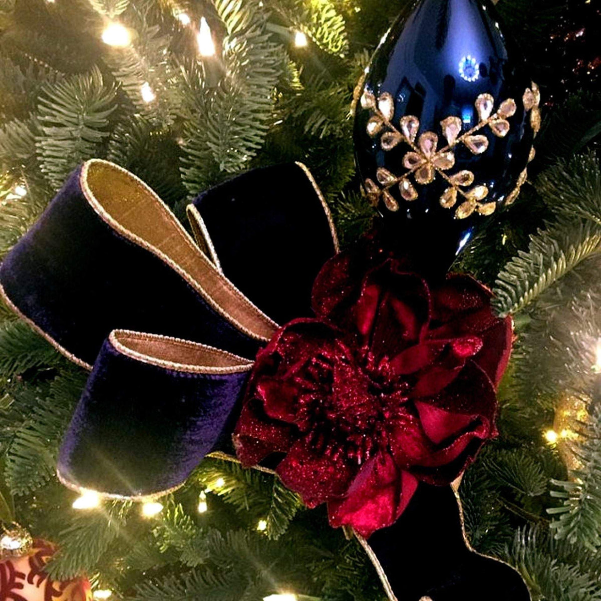 Royal Blue Velvet Christmas Ribbon with Gold Edges