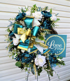 Farrisilk Christmas Solids 4 inch Metallic Turquoise & Gold Farrisilk Christmas Ribbon - 10 Yards