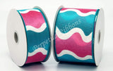 Jascotina Checks 1.5 inch or 2.5 inch Aqua & Pink Wavy Ribbon - 10 Yards