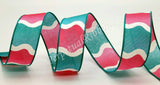 Jascotina Checks 1.5 inch or 2.5 inch Aqua & Pink Wavy Ribbon - 10 Yards