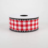 Jascotina Checks 1.5 inch Red & White Check with Black & White Edge Ribbon - 5 Yards