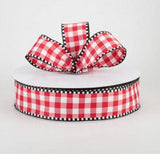 Jascotina Checks 1.5 inch Red & White Check with Black & White Edge Ribbon - 50 Yards