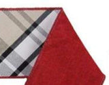 Jascotina Christmas Plaid 2.5 " Tan Canvas Plaid Christmas Ribbon - Black, White, Tan & Red Diagonal Plaid Ribbon - 10 Yards