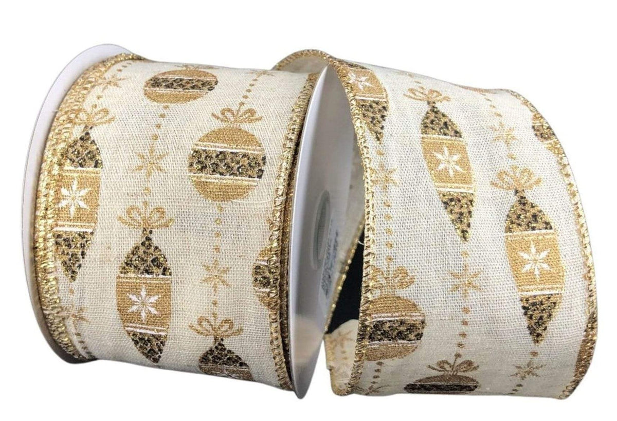 Gold Cheetah Ornaments on 2.5 inch Ivory Canvas Ribbon - Wired Christm –  Perpetual Ribbons