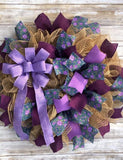 Jascotina Floral 1.5 or 2.5 inch Denim Canvas Ribbon with Purple & Lavender Roses - 10 Yards