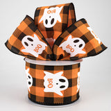 Jascotina Halloween 10 Yards 2.5" "Ghosted" Orange & Black Buffalo Check Ribbon - Wired Halloween Ribbon