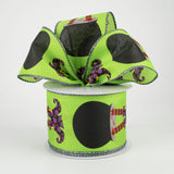 Jascotina Halloween 10 Yards 2.5" Lime Green Satin Ribbon with Black Cauldron Witch Butt & Legs - Wired Halloween Ribbon