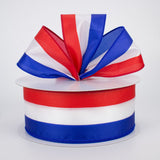 Jascotina Patriotic Ribbon 2.5 1.5 or 2.5 inch Red, White & Blue Satin Striped Ribbon - 50 Yards