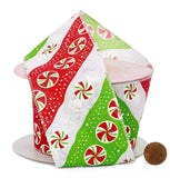 PaperMart Christmas Candy 2.5" Red, Green & White Canvas Ribbon with Peppermint Candies - 10 Yards
