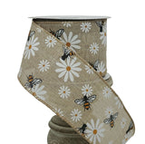Perpetual Ribbons 2.5" Natural Canvas Ribbon with Bumble Bees & Daisies