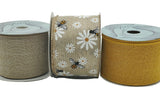 Perpetual Ribbons 2.5" Natural Canvas Ribbon with Bumble Bees & Daisies