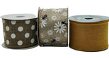 Perpetual Ribbons Ribbons & Trim 2.5" Natural Canvas Ribbon with Bumble Bees & Daisies - 10 Yards