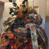 PerpetualRibbons Autumn 2.5 inch Green Farm Truck Carrying Pumpkins on Cream Ribbon - 5 Yards