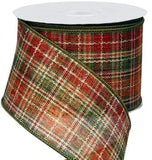 PerpetualRibbons Autumn 2.5 inch Orange, Moss, Rust & Brown Plaid Canvas Ribbon - 10 Yards