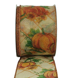 PerpetualRibbons Autumn 2.5 inch Sheer Ribbon with Pumpkins in Various Orange Tones with Moss Green Leaves - 10 Yards