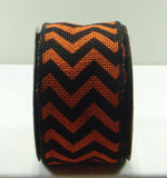 PerpetualRibbons Autumn 2.5 inch Wired Orange & Black Burlap Chevron Ribbon - 10 Yards