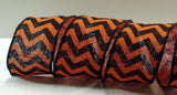 PerpetualRibbons Autumn 2.5 inch Wired Orange & Black Burlap Chevron Ribbon - 10 Yards