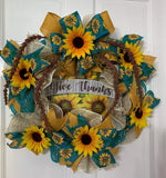 PerpetualRibbons Autumn Autumn Sunflower Ribbon - 2.5" Fall Sunflowers on Dark Teal Canvas - 10 Yards