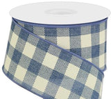 PerpetualRibbons Checks 2.5 inch Faded Denim & Ivory Buffalo Check - 10 Yards 10 Yards Wired Buffalo Check | Perpetual Ribbons