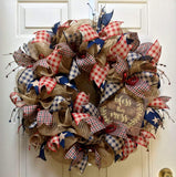 PerpetualRibbons Checks 2.5 inch Navy Blue & Tan Big Check Gingham Ribbon - 10 Yards