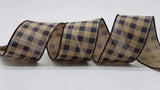 PerpetualRibbons Checks 2.5 inch Navy Blue & Tan Big Check Gingham Ribbon - 10 Yards
