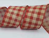PerpetualRibbons Checks 2.5 inch Red & Tan Big Check Gingham Ribbon - 10 Yards
