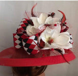 PerpetualRibbons Checks 2.5 inch Red, White and Black Harlequin Patterned Ribbon - 10 Yards