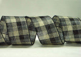PerpetualRibbons Checks 2.5 inch Wired Black, Gray & Sand Multi Check Ribbon - 10 Yards