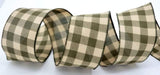 PerpetualRibbons Checks 2.5 inch Wired Olive Green & Natural Buffalo Check Ribbon - 10 Yards